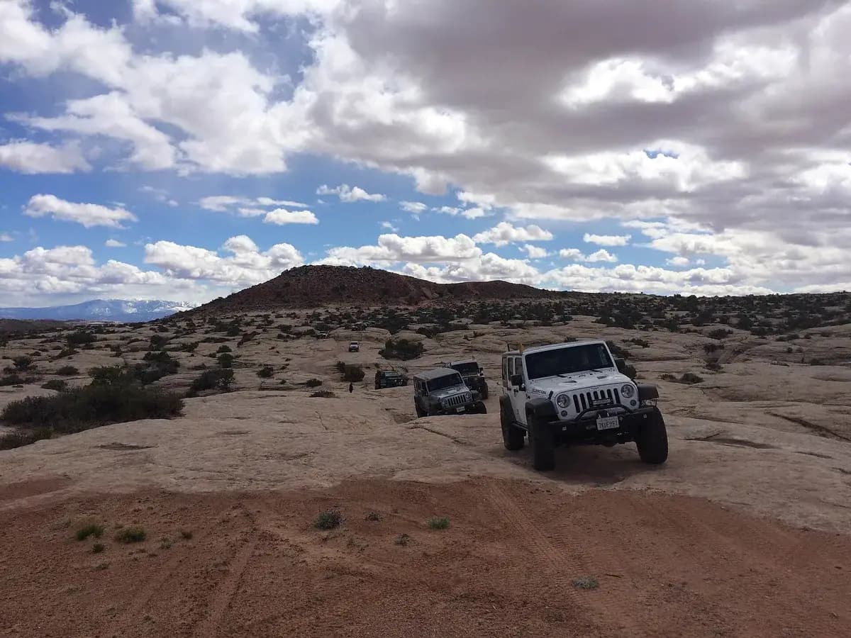 Side-by-side off-road vehicle on a rocky trail